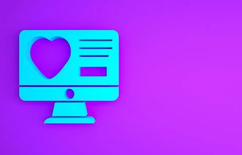 Blue Dating app online computer concept icon isolated on purple background. F Stock Illustration
