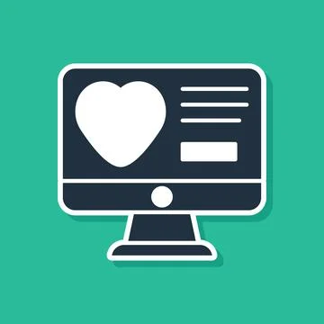 Blue Dating app online computer concept icon isolated on green background Stock Illustration