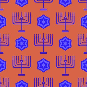 Blue David Star Menorah Seamless Background Blue David Star Seamless Backg... Stock Photos