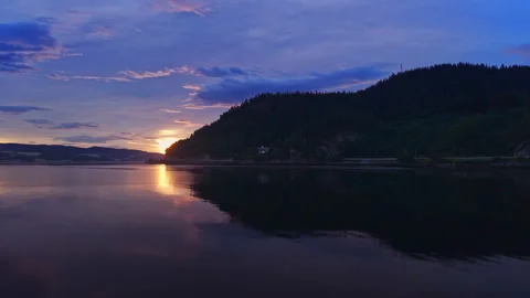 Blue Dawn Reflections Over Trondheim Fjord Stock Footage 319938345