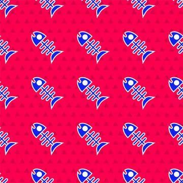 Blue Dead fish icon isolated seamless pattern on red background. Vector 스톡 일러스트