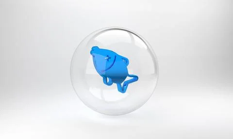 Blue Dead fish icon isolated on grey background. Glass circle button. 3D rend Stock Illustration