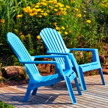 Blue deck chairs Stock Photos