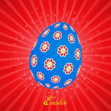 Blue decorated Easter egg on Red Star burst Stock Illustration