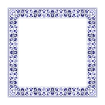 Blue Decorative border frame deco vector label. Square floral european pattern Illustrazione stock