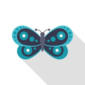 Blue decorative butterfly with long shadow flat design Stock Illustration
