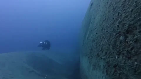 Blue Deep Scuba Diving Adventure at Gozo Azure Window Ruins Featuring Stock Footage 331359092