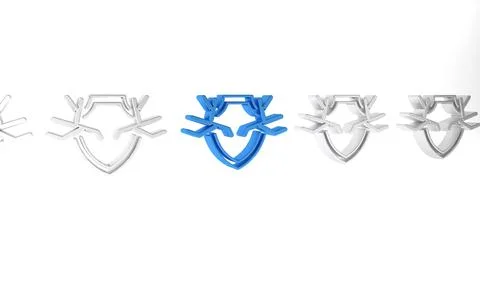 Blue Deer antlers on shield icon isolated on white background. Hunting trophy Stock Illustration