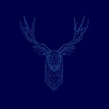 Blue deer head with a background. The deer head is very detailed and has a lot Stock Illustration