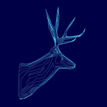 Blue deer head with a line on it. The deer head is drawn in a stylized way Stock Illustration