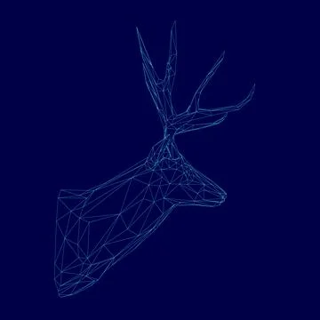 Blue deer head with a lines on it. The deer head is made of lines and is very Stock Illustration