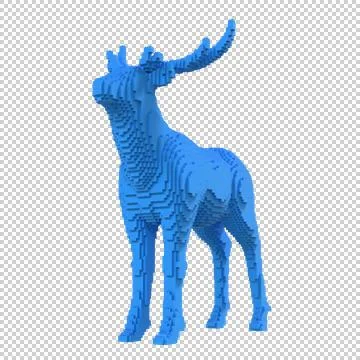 Blue deer statue from plastic blocks on a transparent background. Stock Illustration