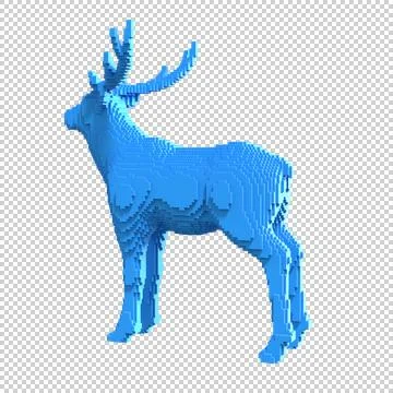 Blue deer statue from plastic blocks on a transparent background. Stock Illustration