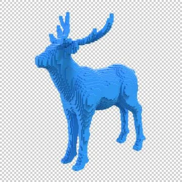 Blue deer statue from plastic blocks on a transparent background. Stock Illustration