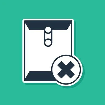 Blue Delete envelope icon isolated on green background. Delete or error letter Stock Illustration