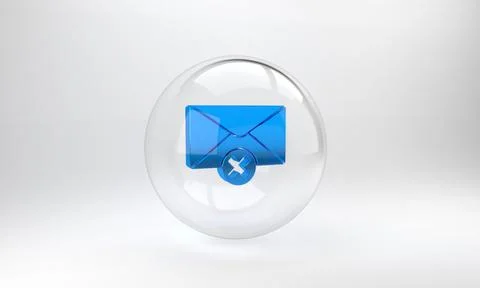 Blue Delete envelope icon isolated on grey background. Delete or error letter 스톡 일러스트