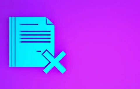 Blue Delete file document icon isolated on purple background. Rejected docume イラスト素材