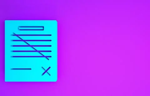 Blue Delete file document icon isolated on purple background. Rejected docume Stock Illustration