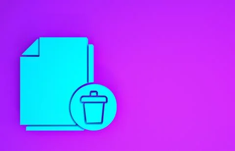 Blue Delete file document icon isolated on purple background. Paper sheet wit Stock Illustration