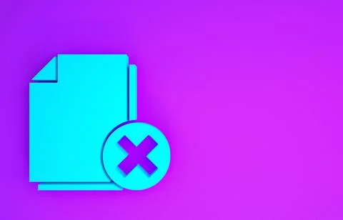 Blue Delete file document icon isolated on purple background. Rejected docume Illustrazione stock