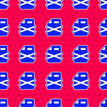 Blue Delete file document icon isolated seamless pattern on red background 库存插图