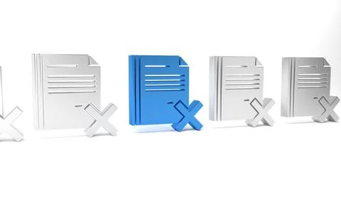 Blue Delete file document icon isolated on white background. Rejected documen Illustrazione stock