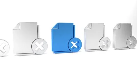 Blue Delete file document icon isolated on white background. Rejected docum.. Illustrazione stock