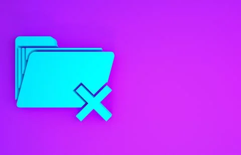 Blue Delete folder icon isolated on purple background. Folder with recycle bi Stockillustratie