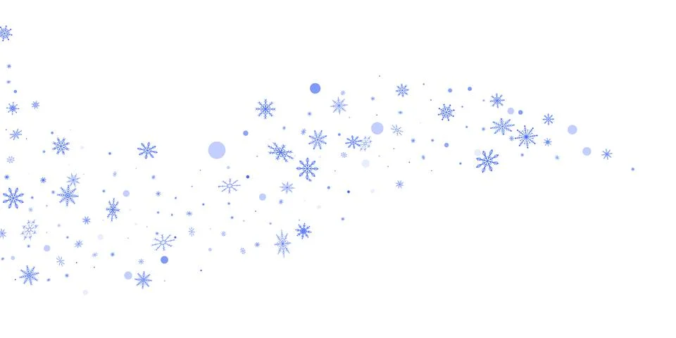 Blue delicate openwork snowflakes scatter on a white background. Festive back Illustrazione stock