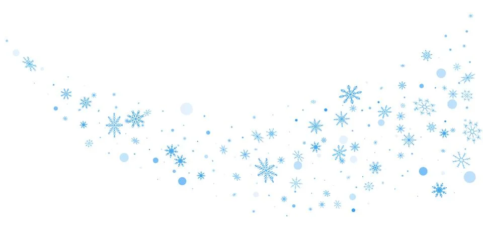 Blue delicate openwork snowflakes scatter on a white background. Festive back 库存插图