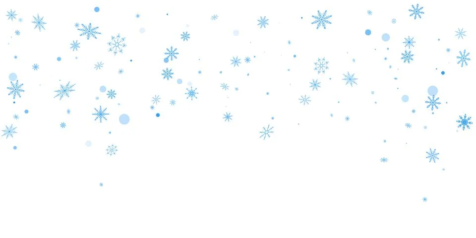 Blue delicate openwork snowflakes scatter on a white background. Festive back 스톡 일러스트