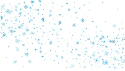 Blue delicate openwork snowflakes scatter on a white background. Festive back 库存插图