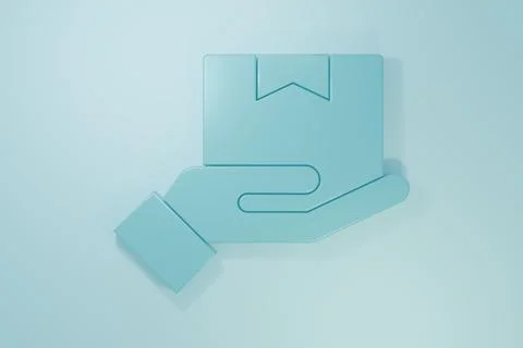 Blue Delivery hand with cardboard boxes icon isolated on blue background. D.. Stock Illustration