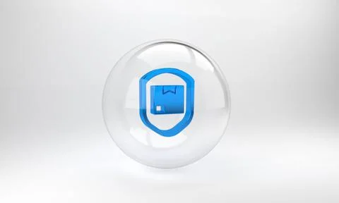 Blue Delivery pack security with shield icon isolated on grey background. Del Illustrazione stock