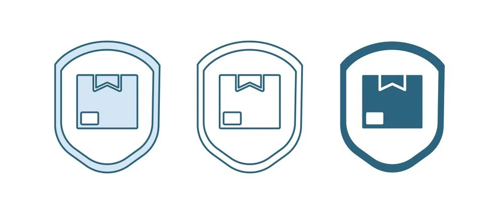 Blue Delivery pack security with shield icon isolated on white background. .. Stock Illustration