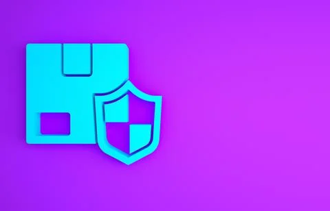 Blue Delivery security with shield icon isolated on purple background. Delive Stock Illustration