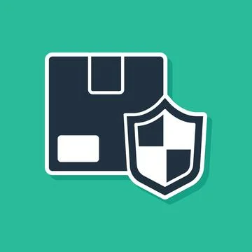 Blue Delivery security with shield icon isolated on green background. Delivery 스톡 일러스트