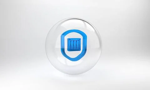 Blue Delivery security with shield icon isolated on grey background. Delivery 스톡 일러스트