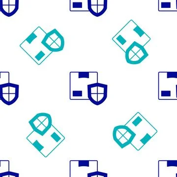 Blue Delivery security with shield icon isolated seamless pattern on white Illustrazione stock