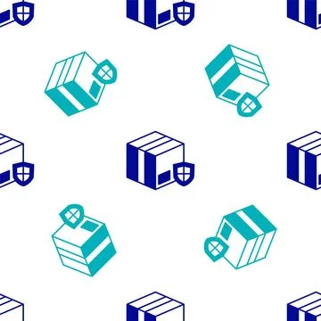 Blue Delivery security with shield icon isolated seamless pattern on white .. イラスト素材