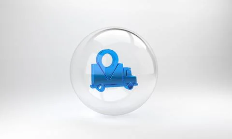 Blue Delivery tracking icon isolated on grey background. Parcel tracking. Gla Stock Illustration