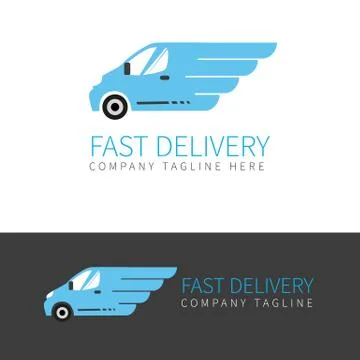 Blue delivery van logo Stock Illustration