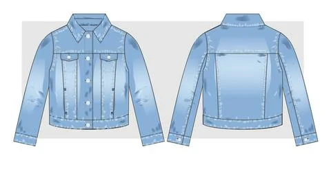 Blue denim jacket technical sketch. Illustrazione stock
