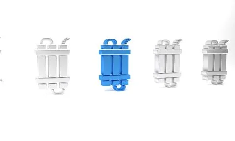 Blue Detonate dynamite bomb stick and timer clock icon isolated on white ba.. Illustrazione stock