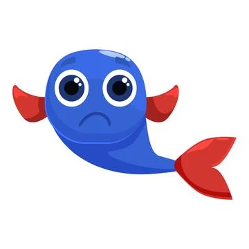 Blue devil fish mascot character looking sad Stock Illustration
