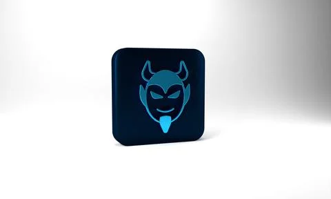 Blue Devil head icon isolated on grey background. Happy Halloween party. Blue Illustrazione stock