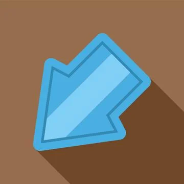Blue diagonal arrow pointing down left with long shadow Stock Illustration