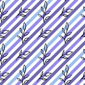 Blue diagonal stripes seamless pattern. Hand drawn doodle black ink brush stroke Stock Illustration