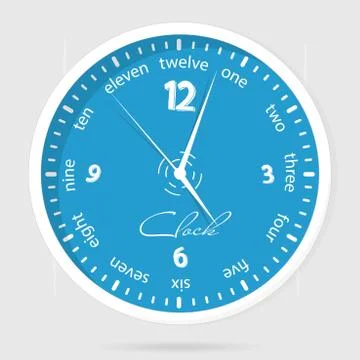 Blue dial plate. Wall clocks face on white background Stock Illustration
