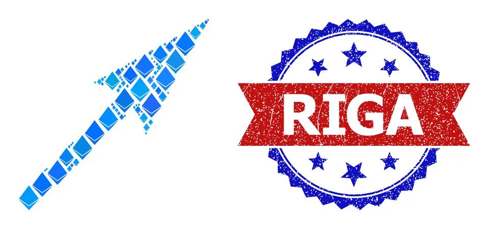 Blue Diamond Collage Sharp Arrow Icon and Distress Bicolor Riga Stamp Seal Illustrazione stock
